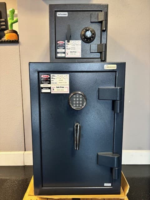 Front safe detail from the supplied showroom safe-pair photograph