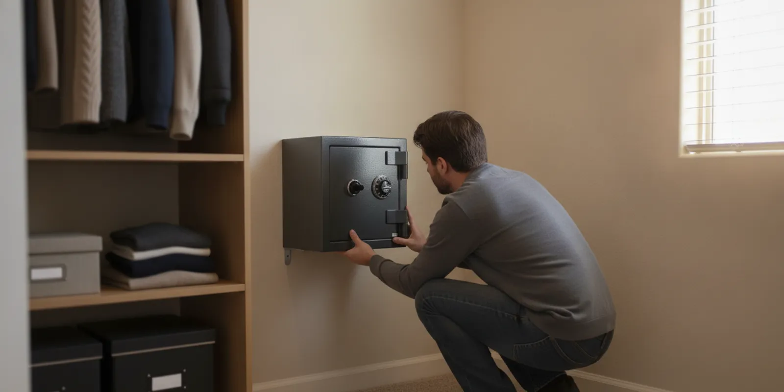 Home safe installed discreetly in a residential closet